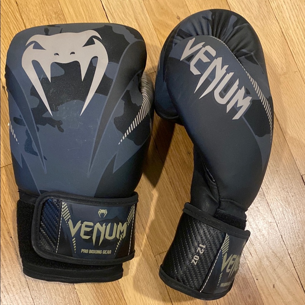 Venum Impact Boxing Gloves in Camo Black and Gray
